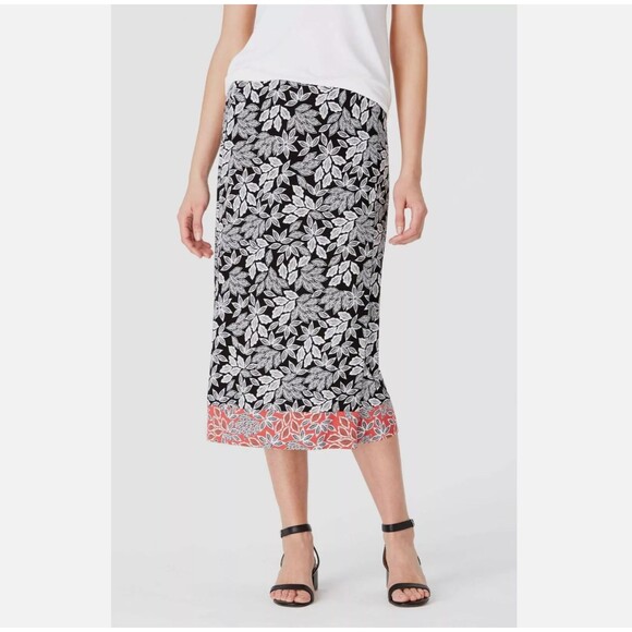 J. Jill Pull-On Midi Skirt XLP PETITE Leaf Print Knit Wrap Stretch Elastic Waist - Picture 2 of 13